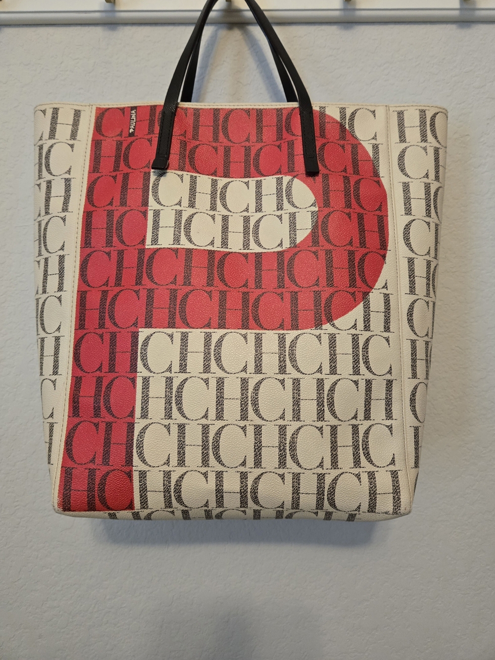 Carolina Herrera Signature CH Monogram Paulina Tote in Red, Cream and Black